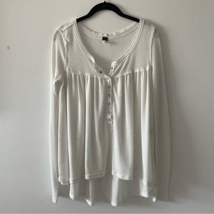 We The Free by Free People white long sleeve waffle Henley shirt top XS buckles